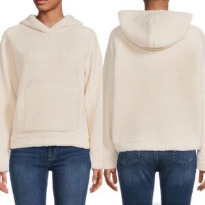 Vince faux sherpa fuzzy hoodie pullover ivory‎ white